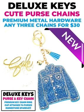 DeLuxe Keys Rhinestone Keychain/Purse Chain-Denim Jacket